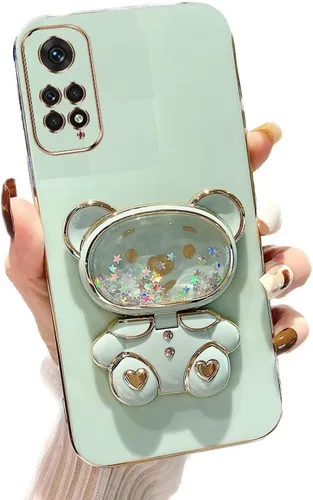 Vista 24 de Miagon Bear - Funda con soporte para espejo para Xiaomi Redmi A1, Quicksand Glitter Electroplated Soft TPU Protector Slim a prueba de golpes