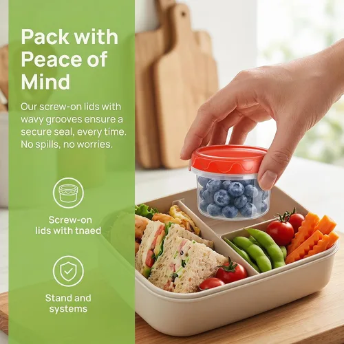 Vista 6 de EONJOE Contenedores herméticos de plástico para almacenamiento de alimentos con tapas de 4 onzas, 6