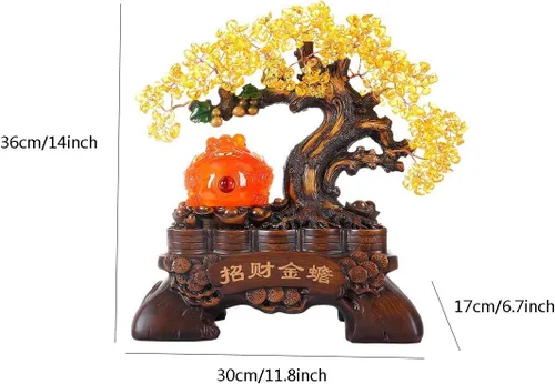 Vista 2 de Figuras, estatuas/adornos de Feng Shui, decoración de árbol de dinero de cristal de sapo dorado que atrae riqueza y buena suerte, decoración