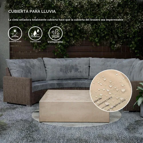 Vista 7 de COSIEST mesa cuadrada de propano para exteriores de arenisca con protector contra el viento, certificada, quemador de acero inoxidable de 50,000