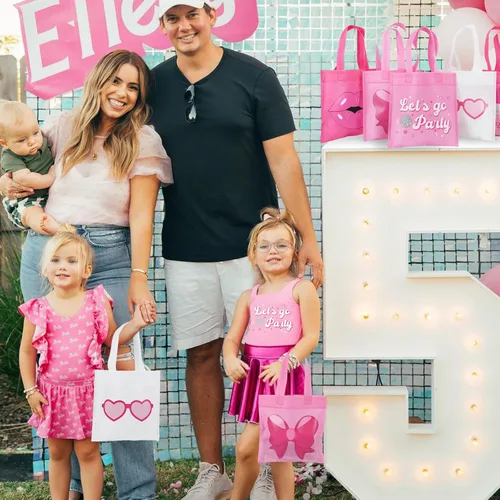 Vista 7 de FHzytg 20 bolsas de regalo de fiesta rosa para niñas, bolsas de dulces de princesa rosa intenso, bolsas de regalo, bolsas de regalo para fiestas