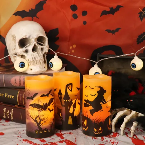 Vista 7 de Juego de 3 velas de calcomanía de Halloween de DRomance