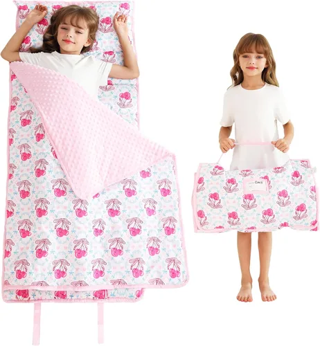 Vista 14 de Lasoftan Tapete para siesta para niños con almohada y manta, tapetes enrollados extra grandes para siestas, bolsas de dormir para niños y niñas