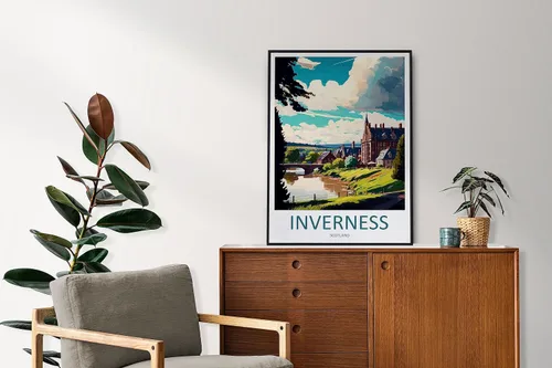 Vista 3 de Inverness Travel Print - Arte de pared para colgar en la pared de Inverness, decoración del hogar, amantes del arte de Escocia, amante del arte