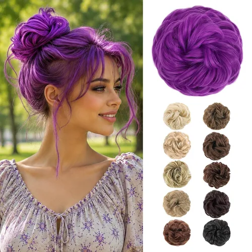 Vista 45 de MORICA Moño desordenado, extensiones de moño sintético para mujeres (rubio beige ceniza)