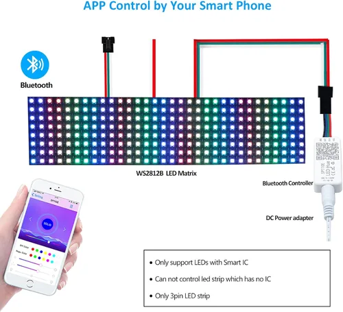 Vista 4 de Sp110 - Controlador LED Hue Ws2812b, paquete de 4 unidades Sp110e LED Bluetooth Ws2811 controlador 5-24V, aplicación iOS/Android, control remoto