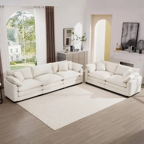 Vista 9 de mikibama Juego de sofá de lujo de 2 piezas, sofá de dos plazas y sillón, juego de sofás de pana moderna cómodos tipo nube para sala de estar