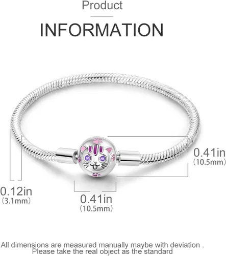 Vista 4 de Parmuz Charm Bracelet 925 Sterling Silver Heart Clasp Snake Chain Bracelet Jewelry Fit Charm Birthday Gift for Women Girls