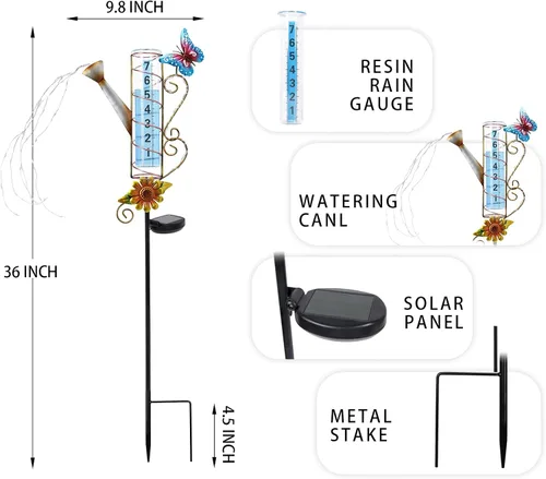 Vista 3 de MUMTOP Medidor de lluvia para exteriores, alimentado por energía solar, 36 pulgadas, medidor de agua para césped, patio y jardín