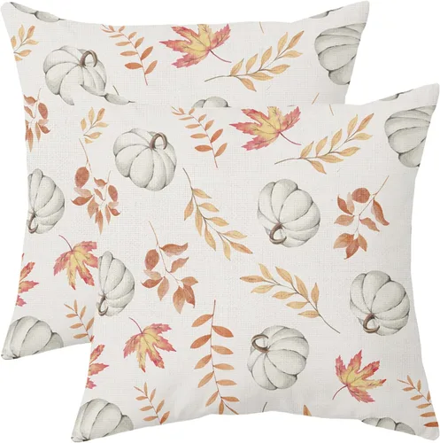 Vista 10 de Juego de 2 fundas de almohada de otoño de 16 x 16 pulgadas, color azul aguamarina, calabaza, girasol, cosecha, Acción de Gracias, para exteriores