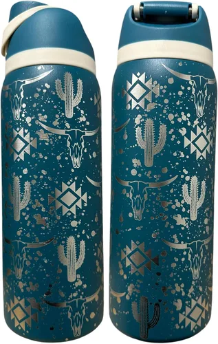 Vista 24 de Botella de agua de acero inoxidable de 40 oz taza Longhorn Bottle Bull Tumbler Cow Gift Western Water Bottle Cup (24oz Cream(90)-Longhorn (D35))