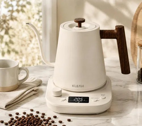 Vista 7 de KLEAH Hervidor eléctrico de cuello de cisne con control de temperatura – Hervidor de té y café de apagado automático de 0.8L, caldera de agua Blanco