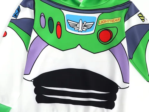 Vista 4 de Marendyee Disfraz de Buzz Lightyear para niños, sudadera de manga larga, sudadera con capucha para Halloween, Navidad, fiesta de cumpleaños
