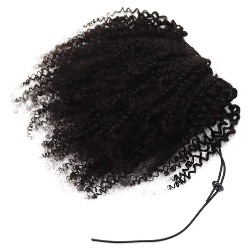 Vista 3 de Extensiones de cola de caballo de cabello humano rizado afro, rizado con cordón, extensiones de cabello humano rizado natural en cola de caballo