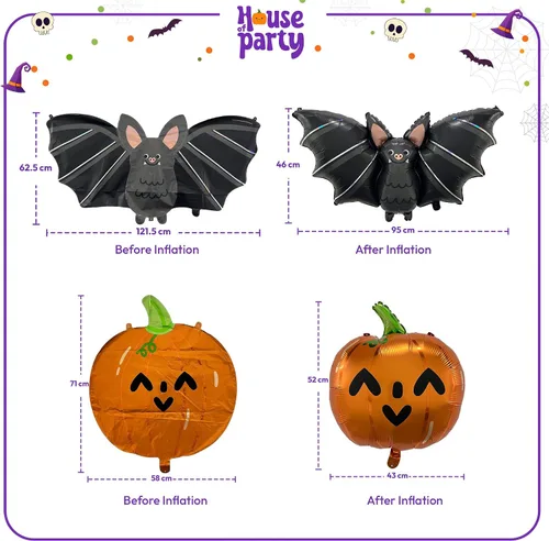 Vista 9 de HOUSE OF PARTY Blloons de Halloween, globos grandes de Mylar de murciélago de 40 pulgadas, globo de aluminio de calabaza, decoración de fiesta
