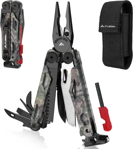 Vista 10 de FLISSA Multiherramienta, cuchillo de bolsillo multiherramienta 15 en 1 con funda, alicates multiherramienta EDC de acero inoxidable para hombres