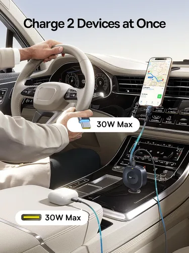Vista 6 de Cargador de Coche Ultra-Mini Retráctil Baseus USB C, Cargador de Coche de Carga Rápida de 60W con Cable USB C Retráctil para iPhone 17 16 15 Pro