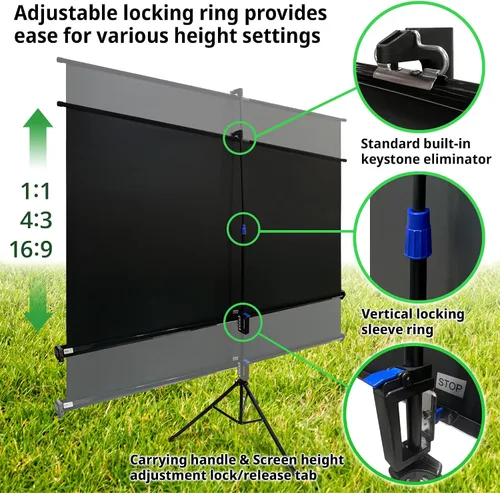 Vista 6 de Elite Screens Tripod Series - Pantalla de proyección ajustable, relación de aspecto múltiple, portátil, para uso en interiores y exteriores, serie
