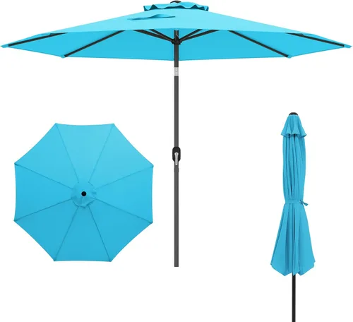 Vista 11 de HAPPYGRILL 9FT Patio Umbrella Outdoor, Outdoor Table Umbrella w/Push Button Tilt and Crank,Sturdy Ribs, Sun Canopy Market Umbrellas for Patio Pool