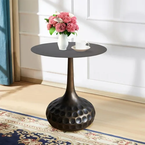 Vista 10 de Mesa auxiliar, mesa de centro moderna, mesa decorativa de hierro con pedestal de metal para sala de estar, dormitorio, balcón, oficina