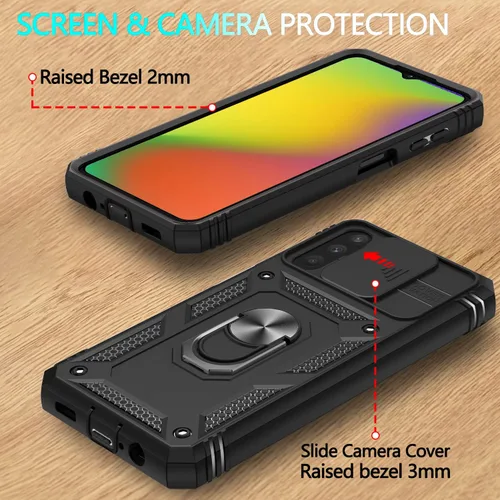 Vista 7 de Funda para Galaxy A13 5G, funda para Galaxy A04S con 3 protectores de pantalla de vidrio templado con soporte de anillo integrado + cubierta