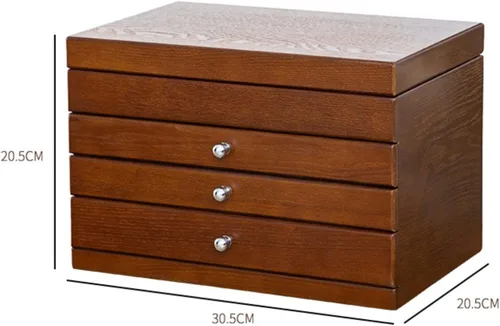 Vista 2 de Joyero Joyero Caja de almacenamiento de 4 cajones Organizador Contenedor con cerradura de terciopelo para anillos, collares, aretes, estuche