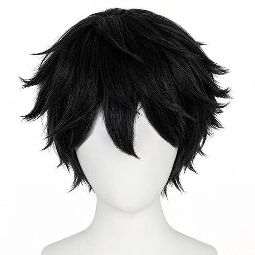 Vista 3 de Peluca corta negra en capas para hombres, peluca esponjosa, pelucas Negro