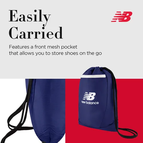 Vista 4 de New Balance Mochila con cordón, pequeña bolsa de viaje para gimnasio con bolsillo frontal con cremallera, saco deportivo para hombres y mujeres
