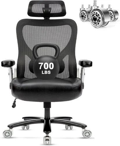 Vista 8 de Silla de oficina súper grande y alta de 700 libras, silla ejecutiva resistente para computadora con ruedas de goma, brazos abatibles 3D, silla