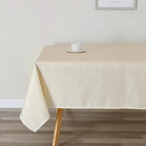 Vista 2 de Mantel rectangular de jacquard crema de 54 x 84 pulgadas, resistente al agua y sin arrugas, para exteriores, interiores, fiestas, bodas, comedor