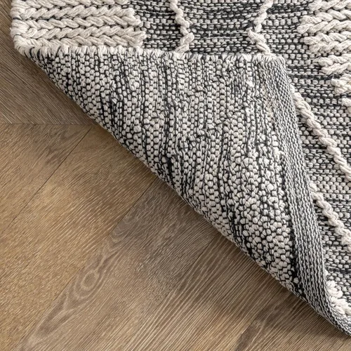 Vista 8 de nuLOOM Amada - Alfombra de algodón con textura de diamantes tejidos a mano, 5 x 8, marfil