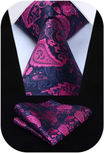 Vista 230 de HISDERN Corbatas para hombre, corbata de cachemira y bolsillo cuadrado tejido clásico floral para hombre, corbata de fiesta de boda