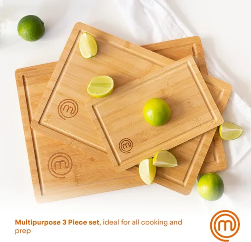 Vista 5 de MasterChef Tablas de cortar de bambú para cocina, juego de 3 tablas de cortar de madera, superficie natural, orgánica y segura para alimentos