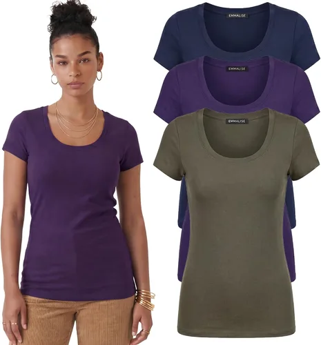 Vista 39 de Emmalise - Camiseta de manga corta para mujer, cuello redondo, estilo básico, pack de valor, tallas junior y grandes