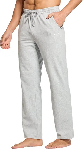 Vista 3 de Willit - Pantalones de ejercicio de algodón para hombre, con parte inferior abierta, ajuste holgado, atléticos, con bolsillos, para casa, yoga