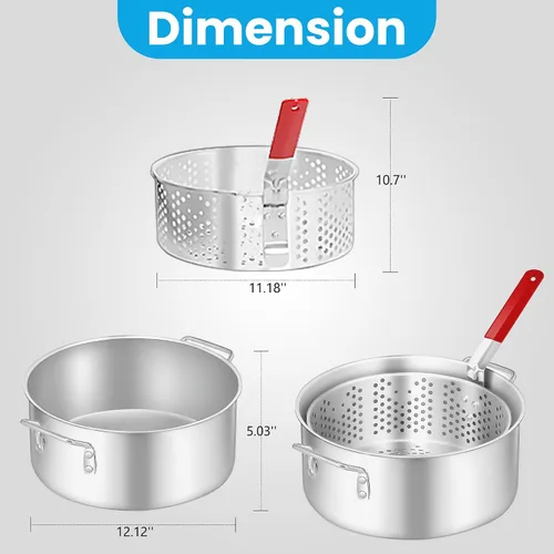 Vista 5 de Kit de freidora de pescado para exteriores de 10 cuartos de galón: olla de aluminio resistente y canasta de 6.7 cuartos de galón, freidora