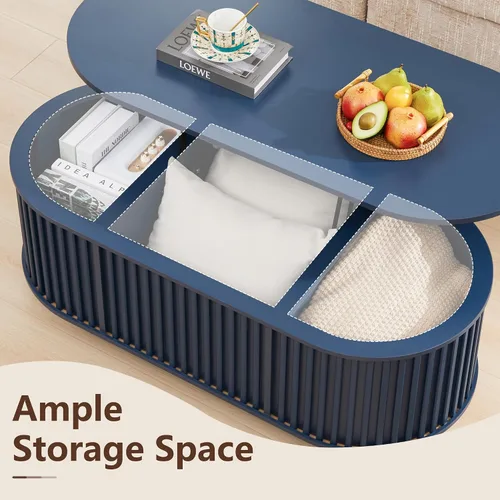Vista 4 de Mesa de Centro Ovalada con Tapa Elevable y Almacenamiento, 43.3" Mesa Central Moderna de Mediados de Siglo con Compartimento Oculto, Mesa de Comedor