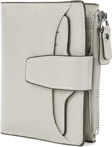 Vista 6 de AINIMOER - Cartera de piel con bloqueo RFID para mujer, tamaño pequeño, compacta, doble zíper, con ventana para identificación