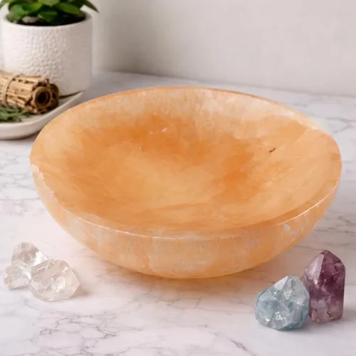 Vista 3 de Soul Sticks Cuencos de cristal de selenita para manchas, curación y recarga de cristales, cuenco de selenita pura y estación de carga de cristal