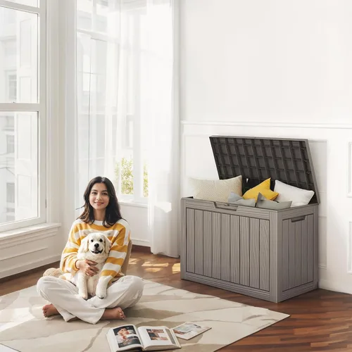 Vista 7 de EasyUp - Caja de almacenamiento para exteriores de 50 galones, impermeable, con cerradura 2-Gris