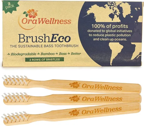 Vista 4 de OraWellness Cepillo de dientes de bambú, cepillo ecológico sostenible con 3 filas, cepillo de dientes de madera biodegradable para una boca