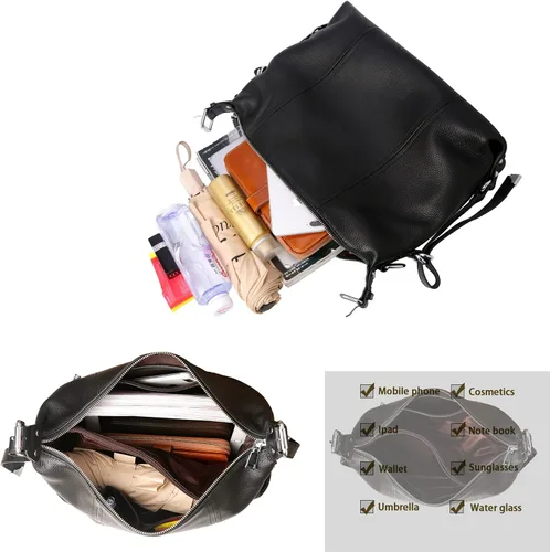 Vista 7 de Heshe - Bolso de cuero vintage para mujer, bolsos de diseño, con manija Soft, Genuine Leather