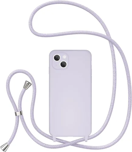 Vista 9 de UEEBAI Funda de teléfono con cordón cruzado para iPhone 14 de 6.1 pulgadas, funda de silicona con correa ajustable para collar, correa suave