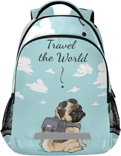 Vista 16 de ALAZA Divertidas mochilas de viaje para computadora portátil, mochila escolar para hombres, mujeres, adolescentes, niños, 33, Pugs de dibujos Pugs