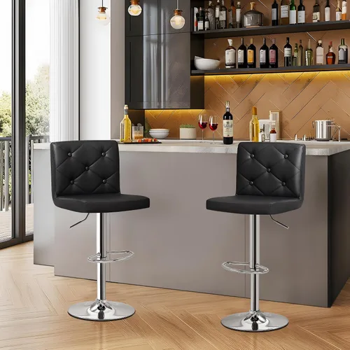 Vista 45 de VECELO Juego de 2 taburetes de bar ajustables, taburetes de altura de barra para encimera de cocina