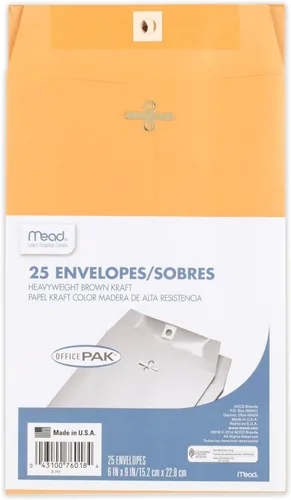 Vista 8 de Mead Sobres, 6 x 9 pulgadas, cierre de broche, sobres de papel kraft marrón multiusos de 24 libras, 25 unidades (76018)