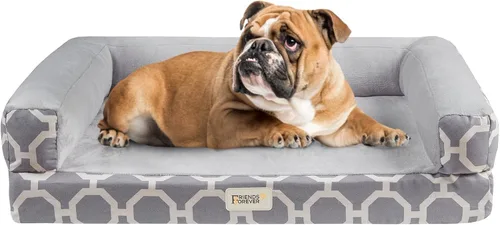 Vista 25 de Friends Forever - Cama ortopédica para perros medianos, cama de espuma viscoelástica impermeable para perros M con funda extraíble y lavable, gris