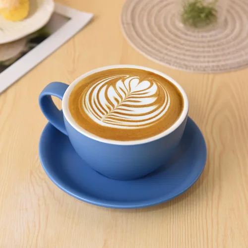 Vista 2 de Yundu Ceramics Latte Cup and Saucer - 10 onzas para capuchino, té, café moca, juego de 4, color mixto mate 4 colores mate oscuro