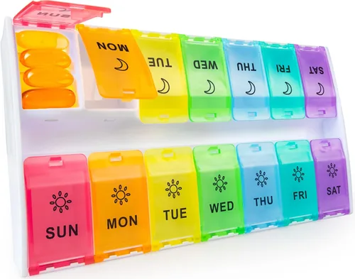 Vista 8 de Organizador de pastillas grande 2 veces al día (negro) 7 Day AM/PM Pill Box, Hinged Lids & Secure Lock, Big Pill Box Holder Twice a Day, For