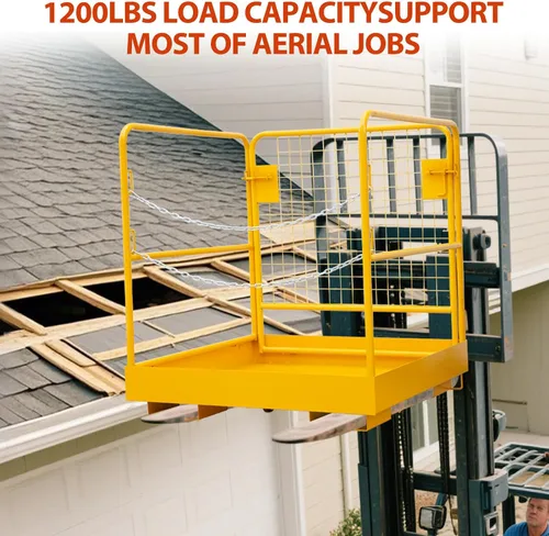 Vista 6 de Forklift Safety Cage 36"x36" Foldable Forklift Work Platform 1200 Lbs Carbon Steel Man Basket for Warehouse Factory Maintenance